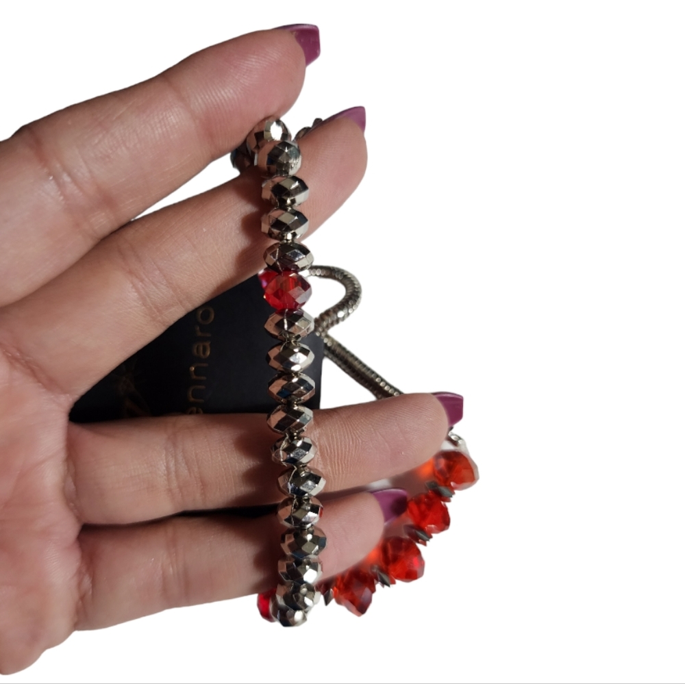 NWT G by Gennaro Red and Silver Stretch Bracelets Set of 3 - Picture 3 of 4